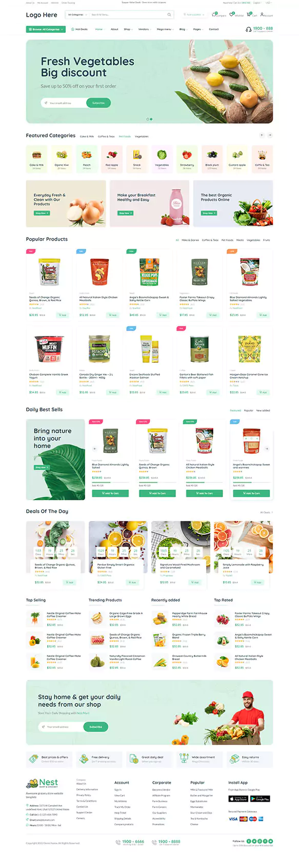 Grocery store ecommerce design with a fresh vegetables banner