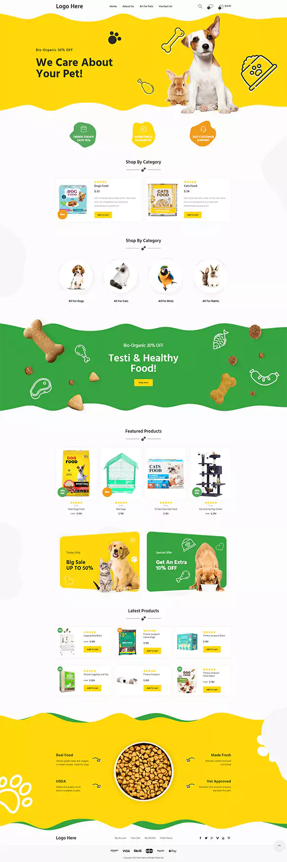 Pet supplies store ecommerce design with a dog and cat