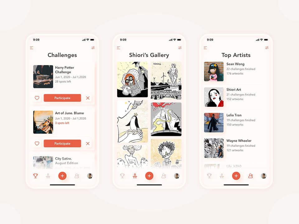 Art challenge gallery app screens