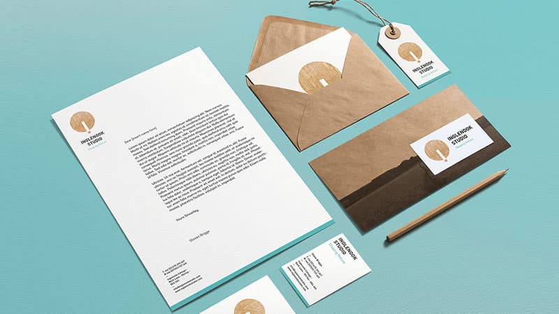 Minimal stationery set with letterhead, envelope and business card