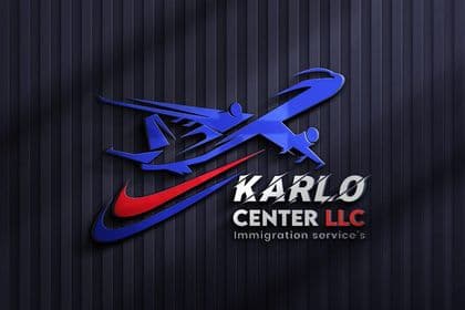 Karlo Center LLC immigration services logo with a blue airplane