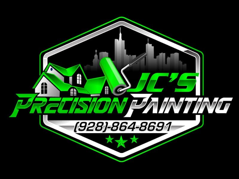JC's Precision Painting green badge logo with a paint roller and skyline
