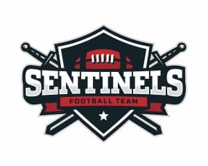 Sentinels football team crest logo with crossed swords
