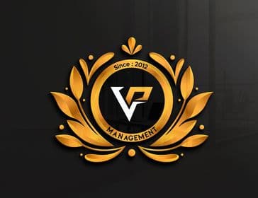 VP Management gold laurel monogram logo
