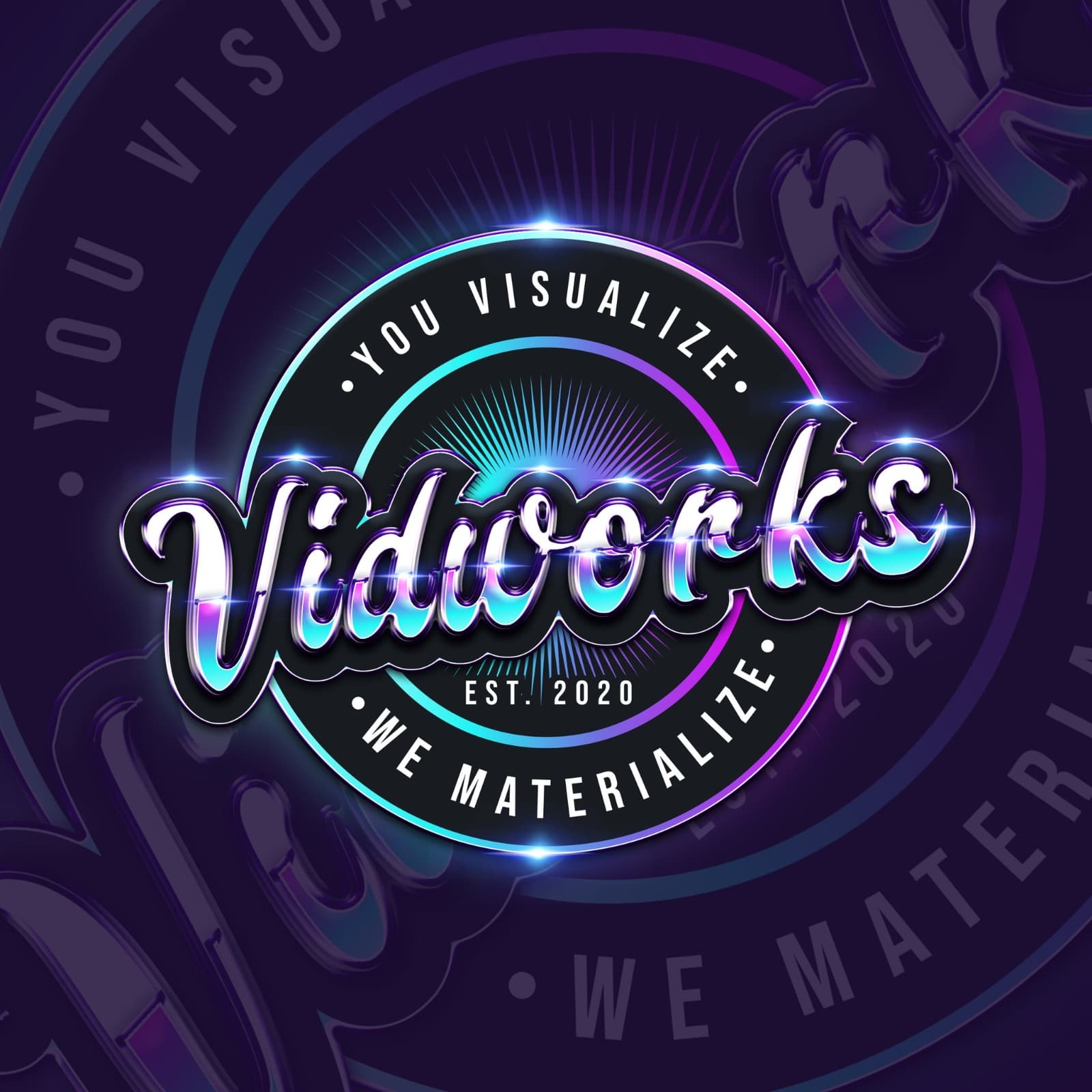 Vidworks script logo with a neon purple glow