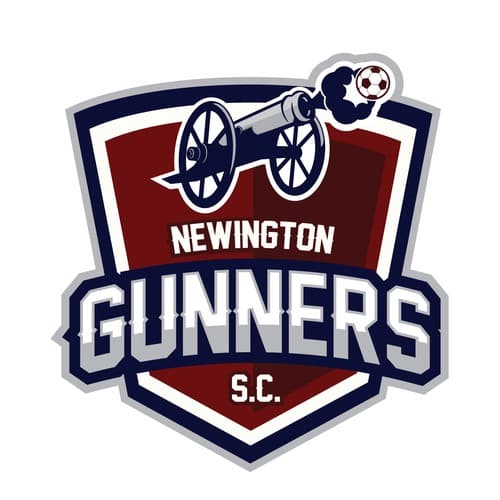 Newington Gunners soccer club crest with a cannon
