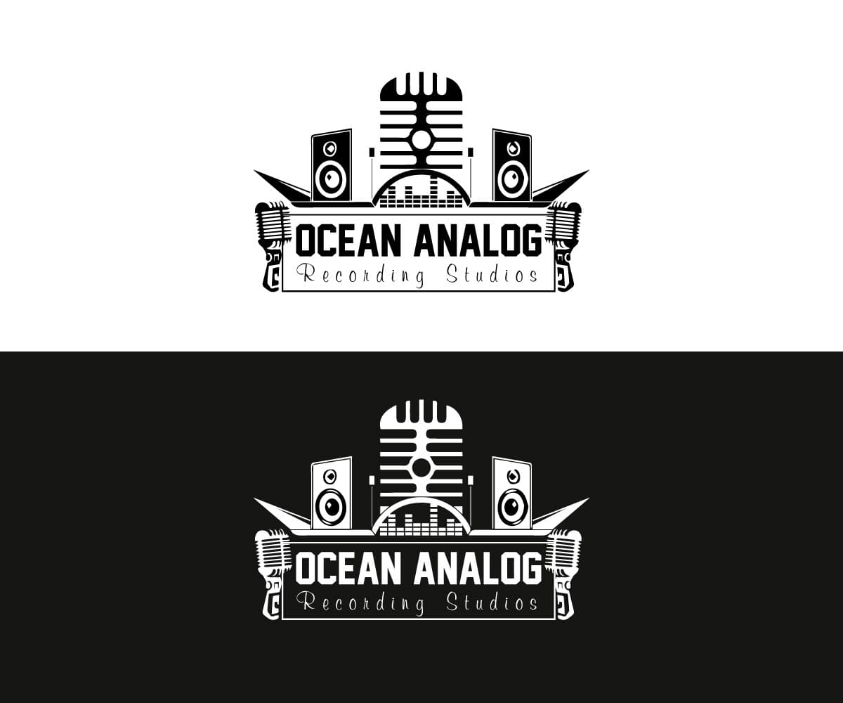Ocean Analog Recording Studios logo on light and dark backgrounds