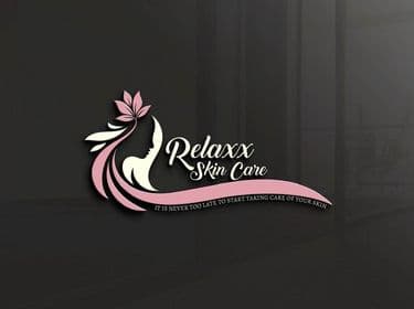 Relaxx Skin Care script logo with a lotus flower