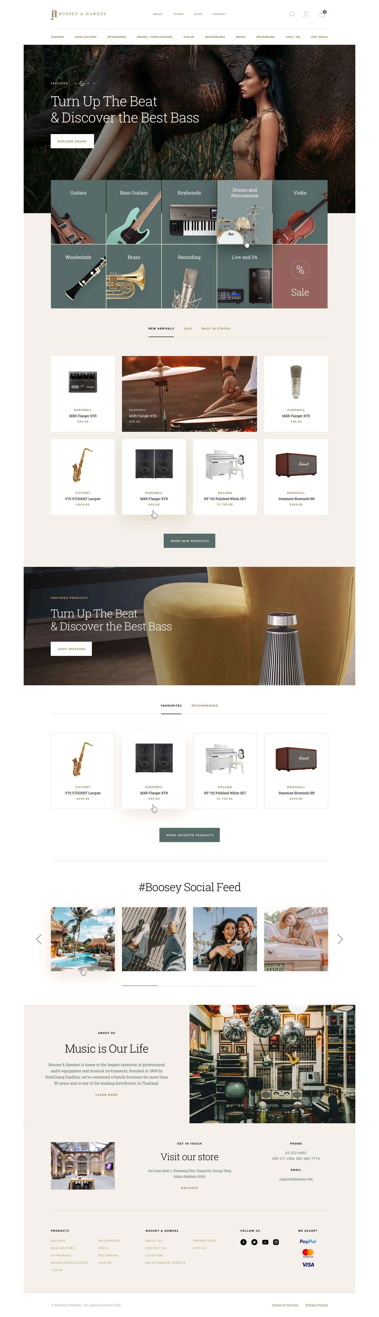 Musical instrument store website design with a guitar hero