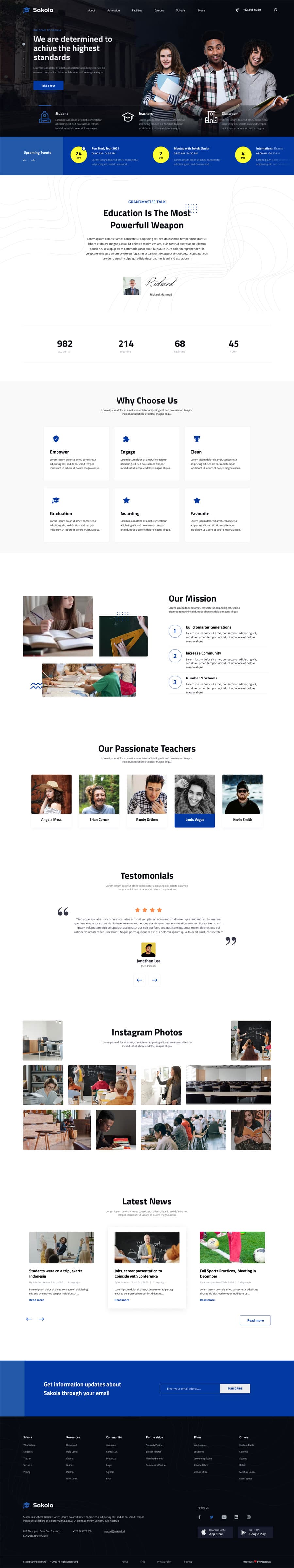 Education website design with a student hero banner
