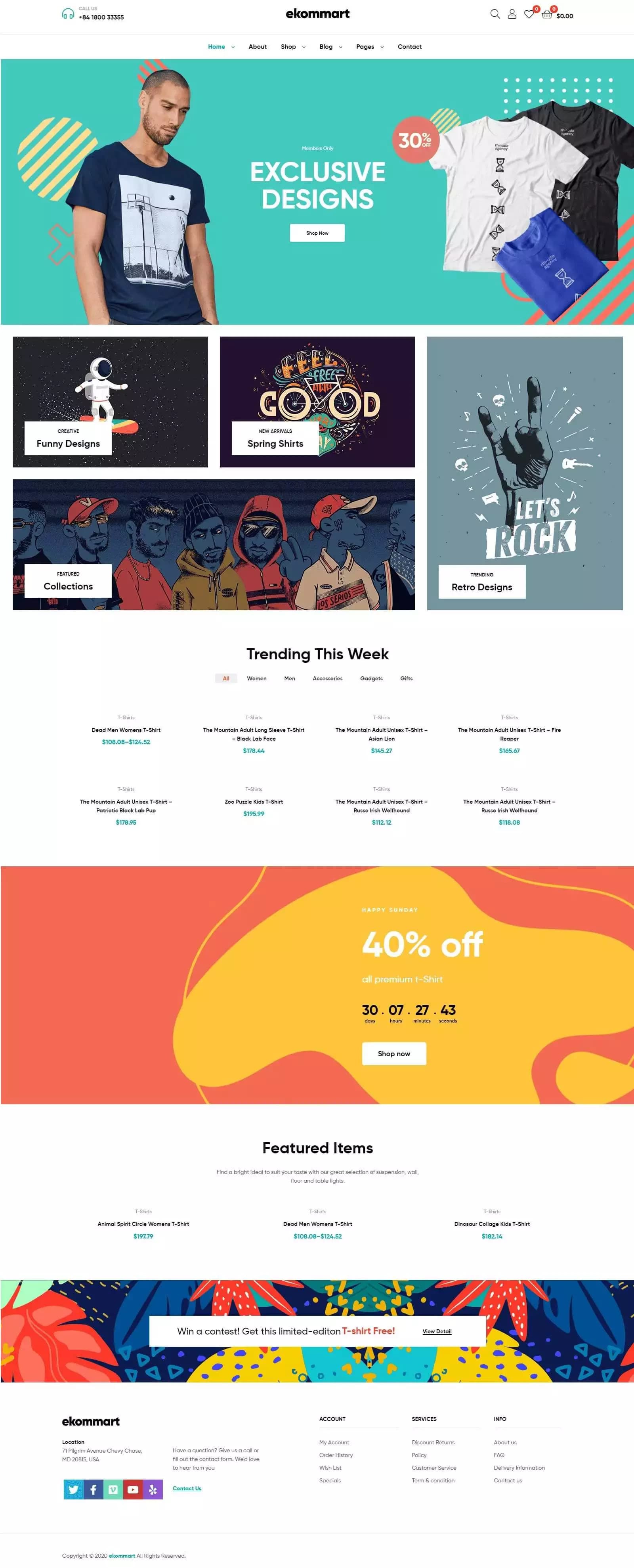 T-shirt print store ecommerce design with graphic tee collections