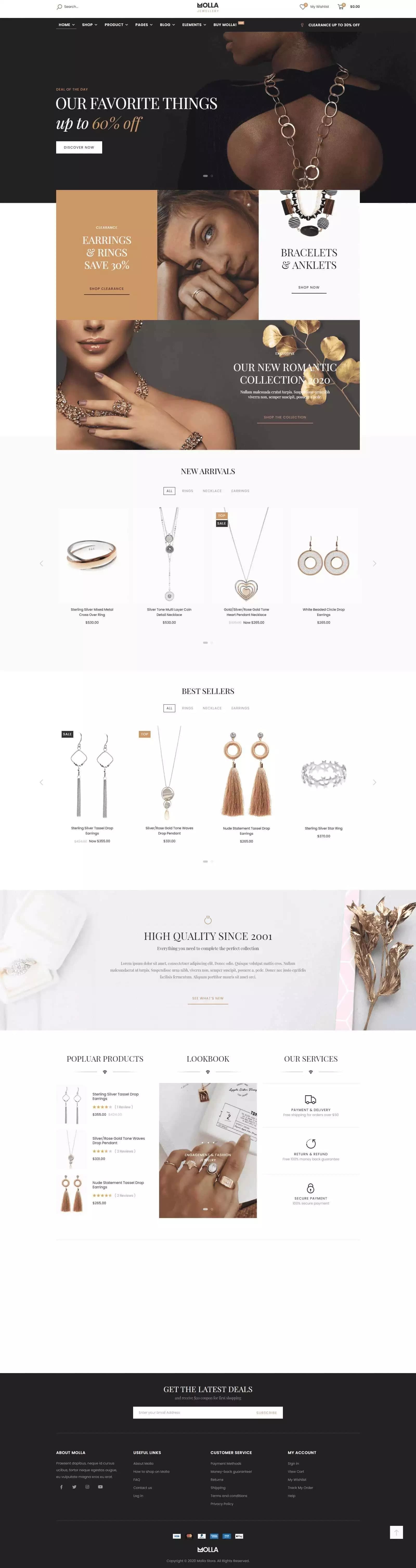 Jewelry store ecommerce design with earrings and bracelets