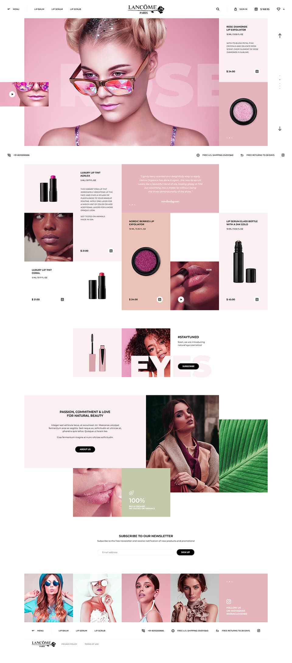 Cosmetics store ecommerce design with a lipstick product grid