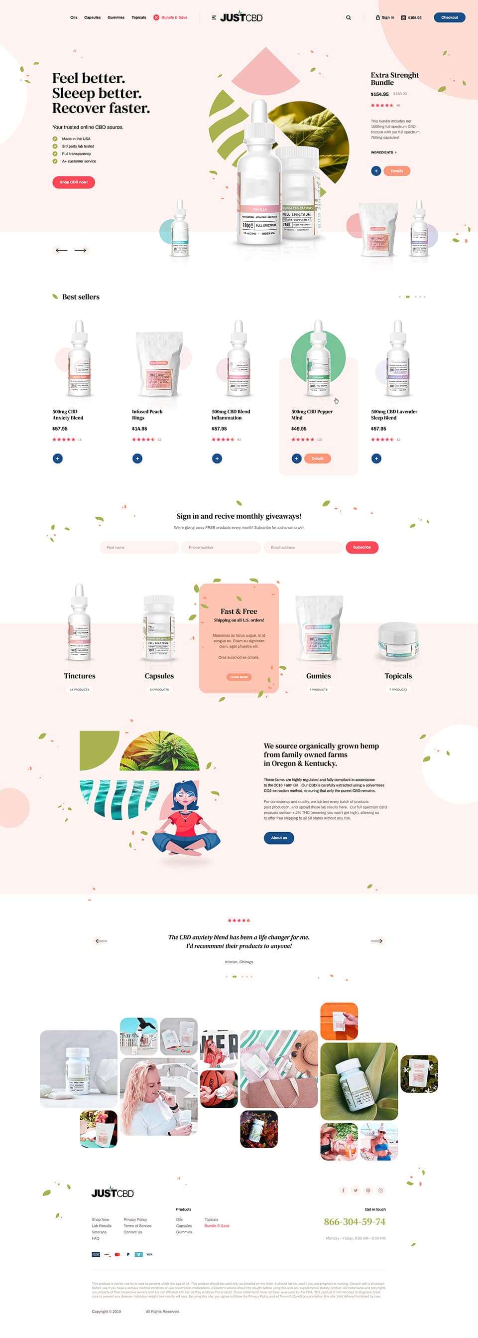 Wellness products ecommerce design with best seller bottles
