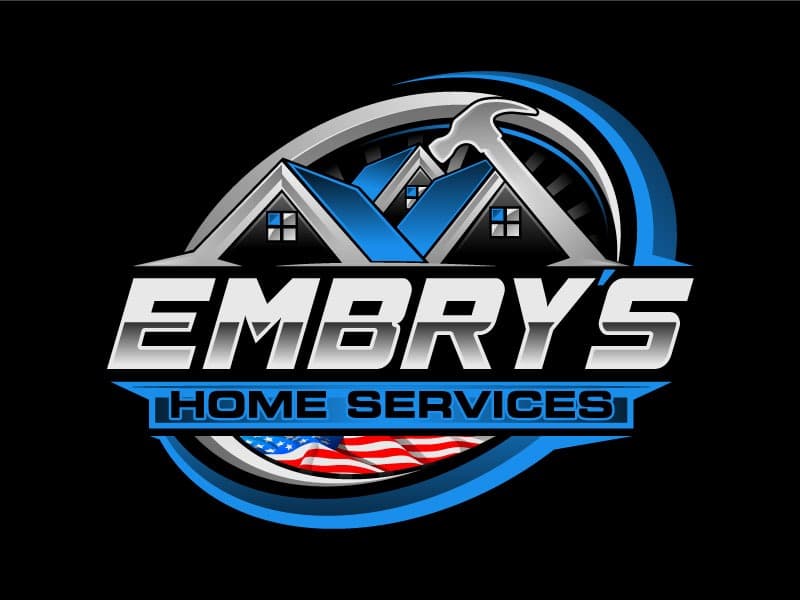 Embry's Home Services logo with rooftops and a hammer