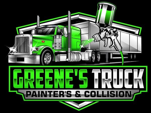 Greene's Truck Painter's and Collision logo with a green semi truck