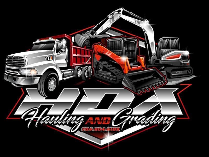 HDA Hauling and Grading logo with a dump truck and excavator